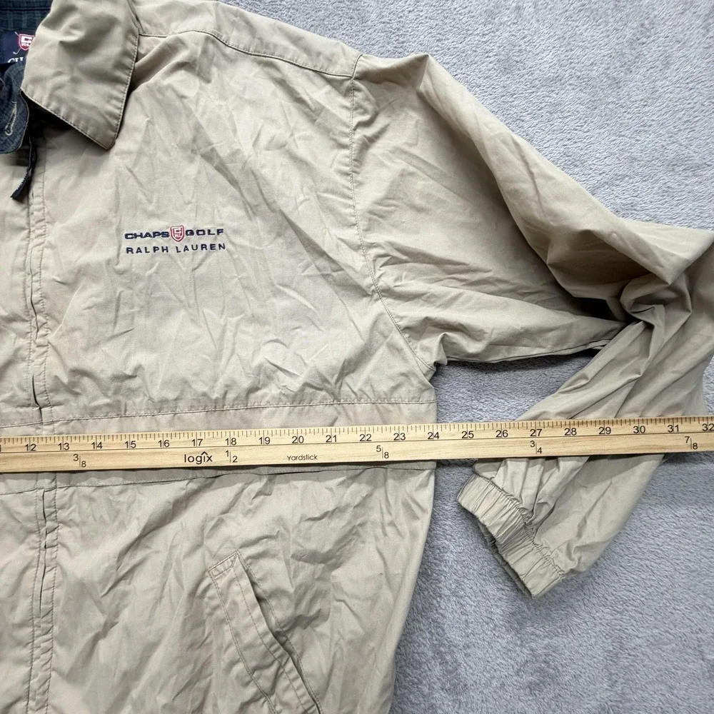 Chaps Ralph Lauren Jacket Mens M Beige Windbreaker Lined Collared Pockets